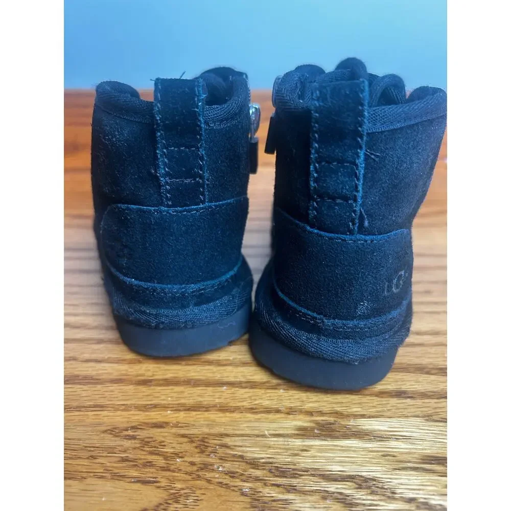 UGG Children's Size 10 Side Zip Suede Black 1017320T Boot Toddler